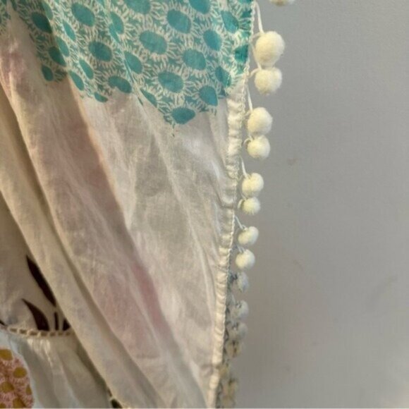 Z&L Europe Floral Print Airy  100% Cotton Pom-Pom Caftan Swim Cover Up sz Small - Picture 10 of 16